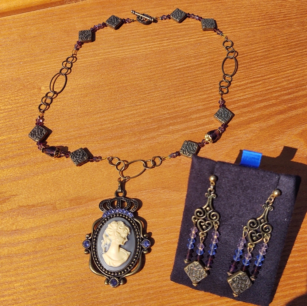 Handmade Cameo Necklace and Earring Set